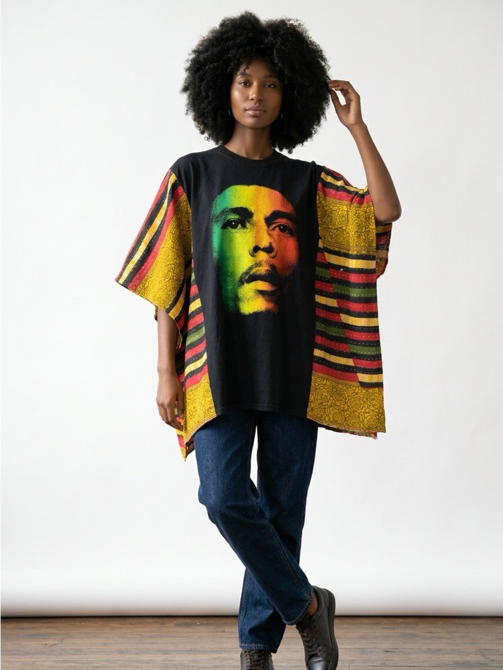 Handcrafted Upcycled Bob Marley Kantha Tunic NWT One Size
